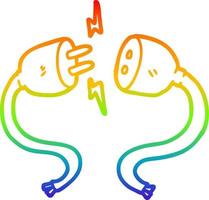 rainbow gradient line drawing cartoon plug and socket vector