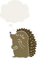 cute cartoon hedgehog and thought bubble in retro style vector