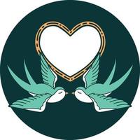 iconic tattoo style image of swallows and a heart vector