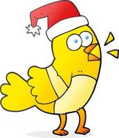 freehand drawn cartoon bird wearing christmas hat vector