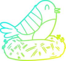 cold gradient line drawing cartoon bird sitting on nest vector