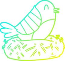 cold gradient line drawing cartoon bird sitting on nest vector