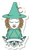 sticker of a human witch with natural twenty dice roll vector