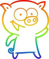 rainbow gradient line drawing cheerful pig cartoon vector