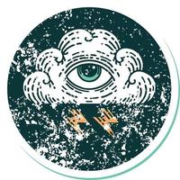 iconic distressed sticker tattoo style image of an all seeing eye cloud vector