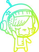 cold gradient line drawing cartoon crying astronaut girl waving goodbye vector