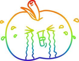 rainbow gradient line drawing cartoon apple crying vector