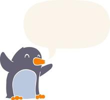 cartoon excited penguin and speech bubble in retro style vector