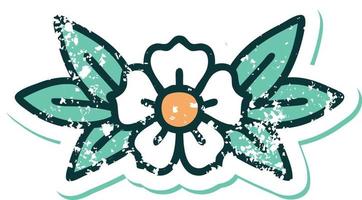 iconic distressed sticker tattoo style image of a flower vector