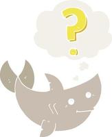 cartoon shark asking question and thought bubble in retro style vector