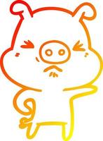 warm gradient line drawing cartoon angry pig vector