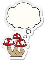 cartoon mushrooms and thought bubble as a printed sticker vector