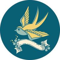 tattoo style icon with banner of a swallow vector