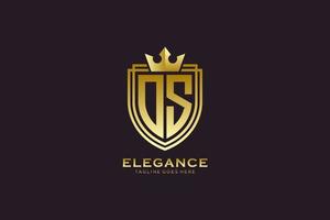 initial OS elegant luxury monogram logo or badge template with scrolls and royal crown - perfect for luxurious branding projects vector