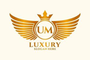 Luxury royal wing Letter UM crest Gold color Logo vector, Victory logo, crest logo, wing logo, vector logo template.