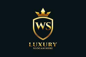 initial WS elegant luxury monogram logo or badge template with scrolls and royal crown - perfect for luxurious branding projects vector