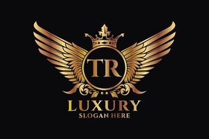 Luxury royal wing Letter TR crest Gold color Logo vector, Victory logo, crest logo, wing logo, vector logo template.