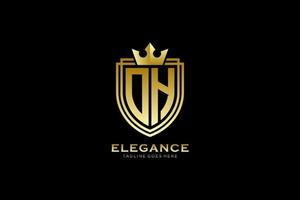 initial OH elegant luxury monogram logo or badge template with scrolls and royal crown - perfect for luxurious branding projects vector