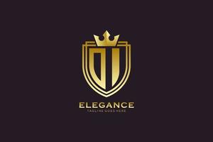 initial OI elegant luxury monogram logo or badge template with scrolls and royal crown - perfect for luxurious branding projects vector