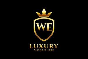 initial WE elegant luxury monogram logo or badge template with scrolls and royal crown - perfect for luxurious branding projects vector