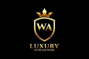 initial WA elegant luxury monogram logo or badge template with scrolls and royal crown - perfect for luxurious branding projects vector