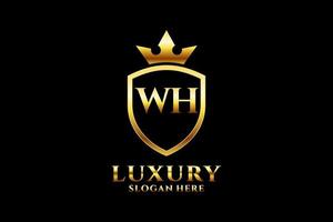 initial WH elegant luxury monogram logo or badge template with scrolls and royal crown - perfect for luxurious branding projects vector