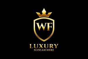 initial WF elegant luxury monogram logo or badge template with scrolls and royal crown - perfect for luxurious branding projects vector