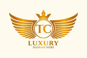 Luxury royal wing Letter TC crest Gold color Logo vector, Victory logo, crest logo, wing logo, vector logo template.