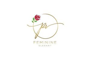 initial PV Feminine logo beauty monogram and elegant logo design, handwriting logo of initial signature, wedding, fashion, floral and botanical with creative template. vector