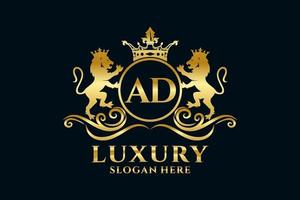 Initial AD Letter Lion Royal Luxury Logo template in vector art for luxurious branding projects and other vector illustration.