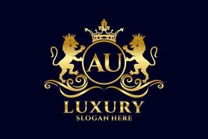 Initial AU Letter Lion Royal Luxury Logo template in vector art for luxurious branding projects and other vector illustration.