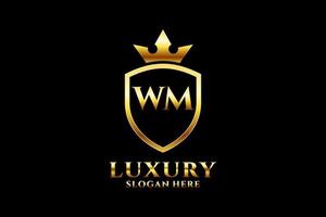 initial WM elegant luxury monogram logo or badge template with scrolls and royal crown - perfect for luxurious branding projects vector