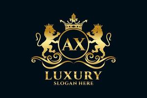 Initial AX Letter Lion Royal Luxury Logo template in vector art for luxurious branding projects and other vector illustration.