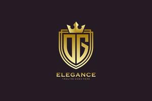 initial OG elegant luxury monogram logo or badge template with scrolls and royal crown - perfect for luxurious branding projects vector