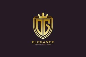 initial OG elegant luxury monogram logo or badge template with scrolls and royal crown - perfect for luxurious branding projects vector