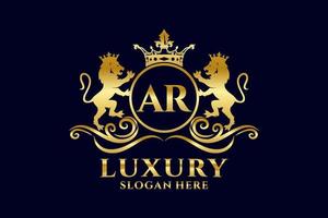 Initial AR Letter Lion Royal Luxury Logo template in vector art for luxurious branding projects and other vector illustration.