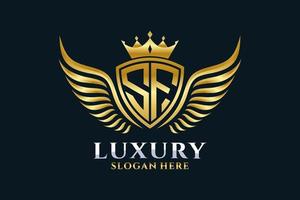 Luxury royal wing Letter SF crest Gold color Logo vector, Victory logo, crest logo, wing logo, vector logo template.