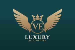 Luxury royal wing Letter VE crest Gold color Logo vector, Victory logo, crest logo, wing logo, vector logo template.