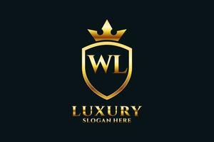 initial WL elegant luxury monogram logo or badge template with scrolls and royal crown - perfect for luxurious branding projects vector