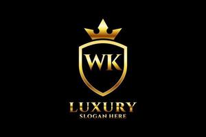 initial WK elegant luxury monogram logo or badge template with scrolls and royal crown - perfect for luxurious branding projects vector