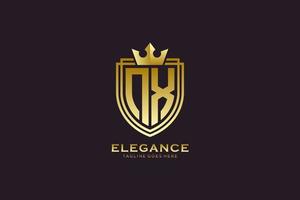 initial NX elegant luxury monogram logo or badge template with scrolls and royal crown - perfect for luxurious branding projects vector