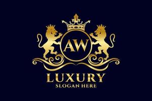 Initial AW Letter Lion Royal Luxury Logo template in vector art for luxurious branding projects and other vector illustration.