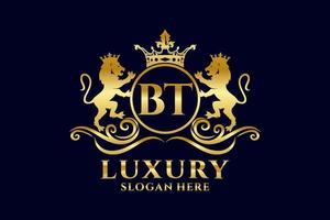Initial BT Letter Lion Royal Luxury Logo template in vector art for luxurious branding projects and other vector illustration.