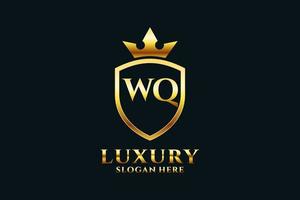 initial WQ elegant luxury monogram logo or badge template with scrolls and royal crown - perfect for luxurious branding projects vector