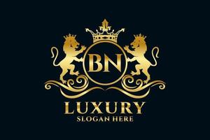 Initial BN Letter Lion Royal Luxury Logo template in vector art for luxurious branding projects and other vector illustration.