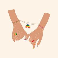 Hands tied up lgbt hearts. Vector in cartoon style. All elements are isolated