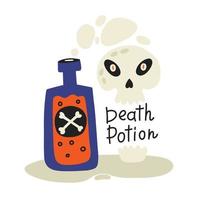 Bottle emitting death potion smoke in the shape of skull vector