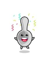 mascota de cuchara feliz saltando para felicitar con confeti de color vector
