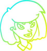 cold gradient line drawing cartoon face girl vector