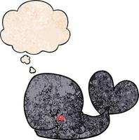 cartoon whale and thought bubble in grunge texture pattern style vector